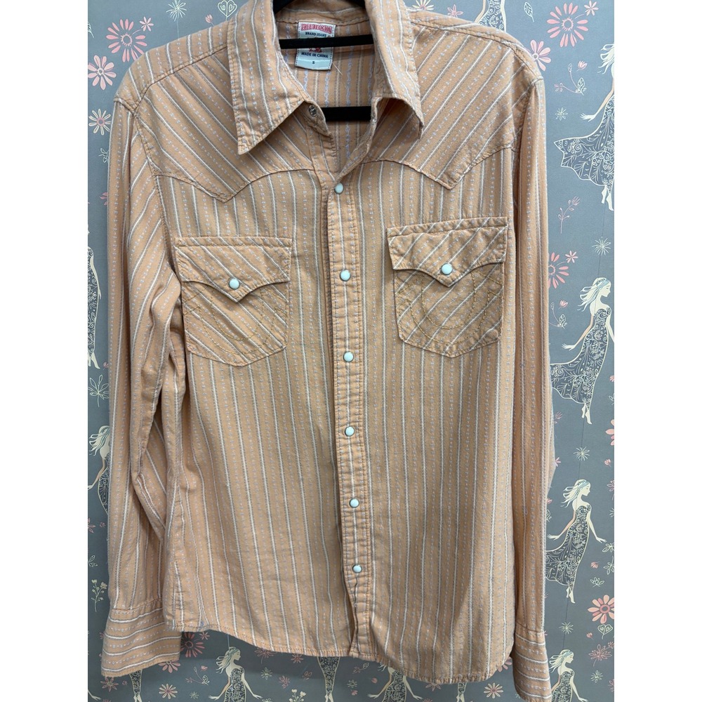 True Religion Mens Western Pearl Snap Shirt Orange Striped Y2K MAWBM17IKHP S